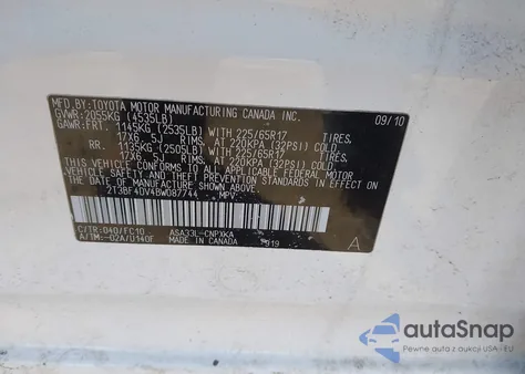 2011 Toyota Rav4 из США, поврежденный, VIN 2T3BF4DV4BW087744